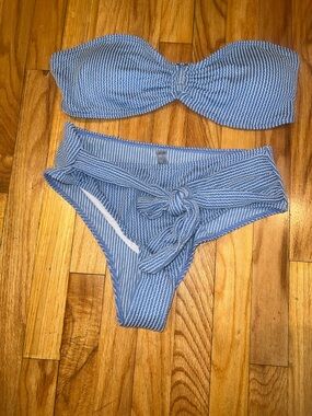 Blue & White Striped Bandeau Bikini Set